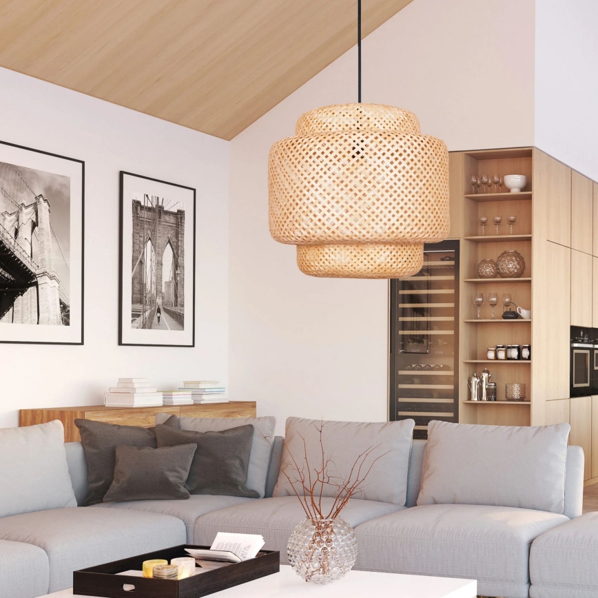 Kattokruunu johdossa BERTA 1xE27/20W/230V halkaisija 50 cm bambu