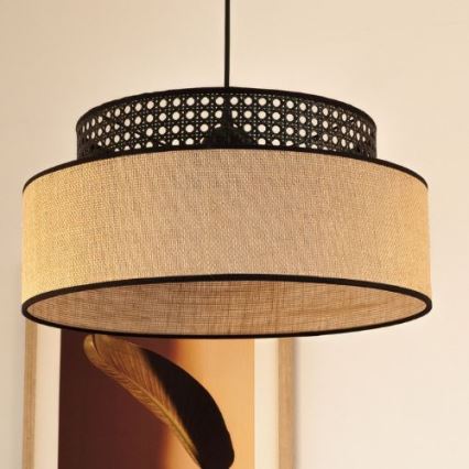 Kattokruunu johdossa BOHO 1xE27/60W/230V halkaisija 40 cm musta/rottinki