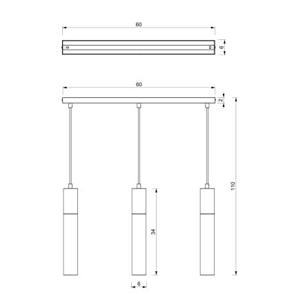 Kattokruunu johdossa CASSA 3xGU10/8W/230V valkoinen/kultainen