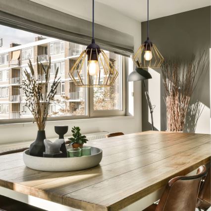 Kattokruunu johdossa CEED GOLD 1xE27/60W/230V halkaisija 17,5 cm musta/kulta