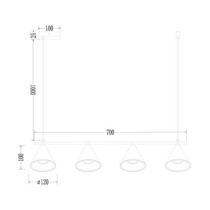 Kattokruunu johdossa CONE 4xGU10/10W/230V kulta/musta