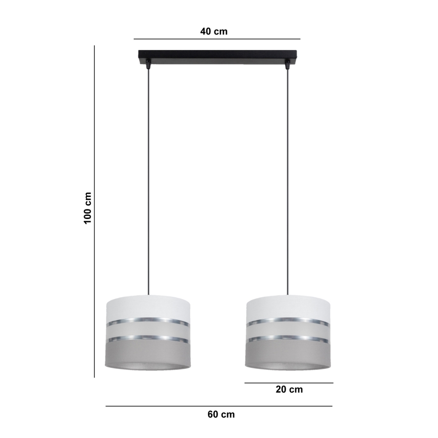 Kattokruunu johdossa CORAL 2xE27/60W/230V valkoinen/harmaa