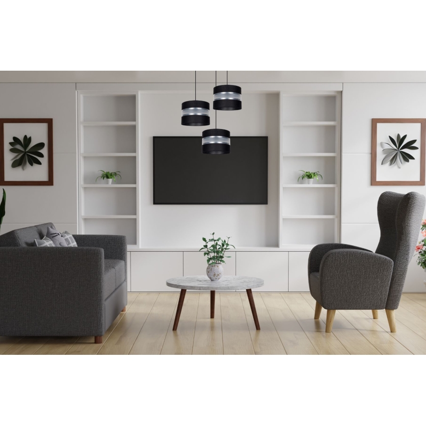 Kattokruunu johdossa CORAL 3xE27/60W/230V musta/mattakromi halkaisija 45 cm