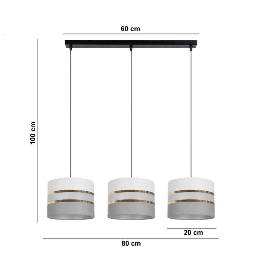 Kattokruunu johdossa CORAL 3xE27/60W/230V valkoinen/harmaa