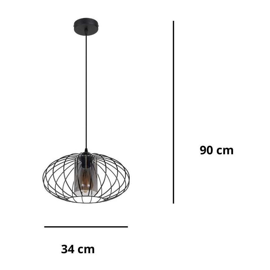Kattokruunu johdossa CORRINI 1xE27/60W/230V halkaisija 34 cm musta/harmaa