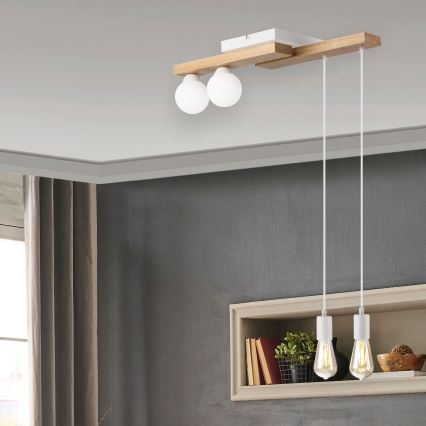 Kattokruunu johdossa CORTINA 2xE27/15W/230V + 2xG9/5W/230V valkoinen/tammi