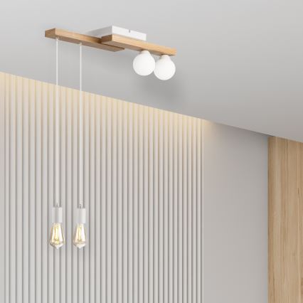 Kattokruunu johdossa CORTINA 2xE27/15W/230V + 2xG9/5W/230V valkoinen/tammi