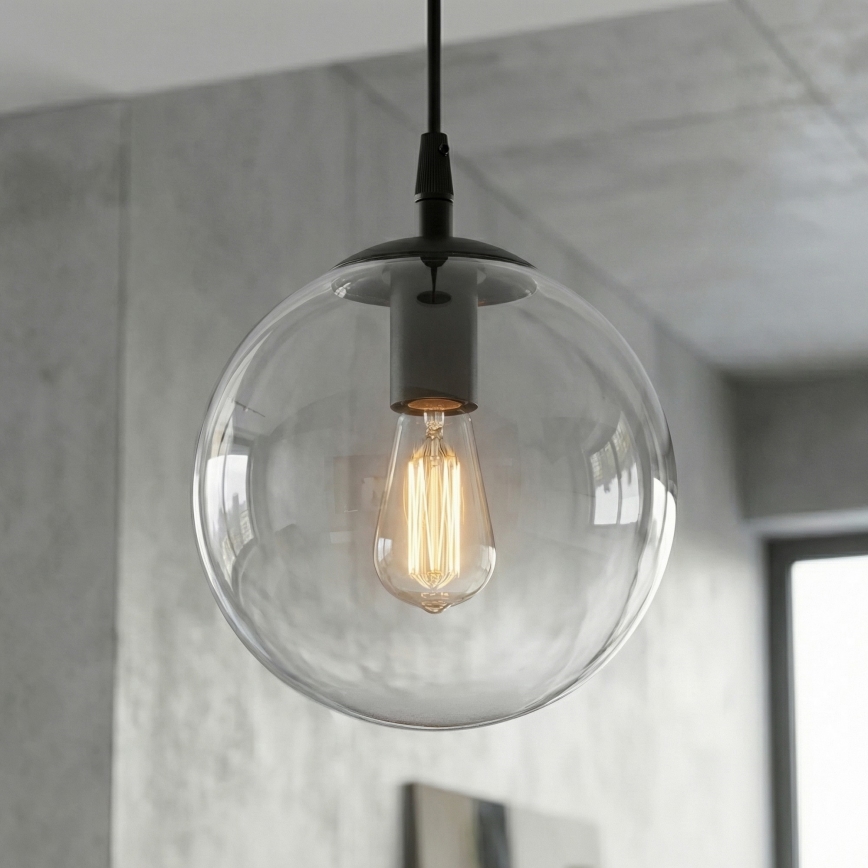Kattokruunu johdossa COSMO 1xE14/10W/230V halkaisija 14 cm musta/läpinäkyvä