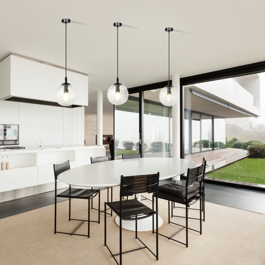 Kattokruunu johdossa COSMO 1xE14/10W/230V halkaisija 14 cm musta/läpinäkyvä