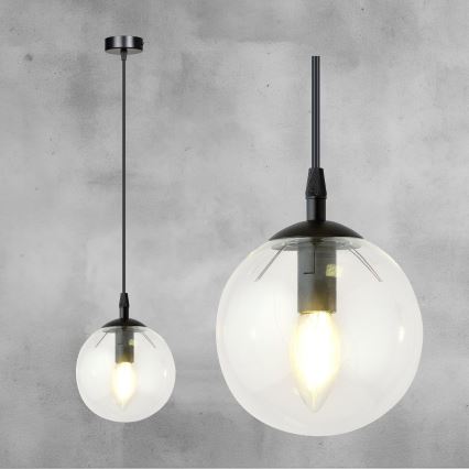 Kattokruunu johdossa COSMO 1xE14/10W/230V halkaisija 14 cm musta/läpinäkyvä