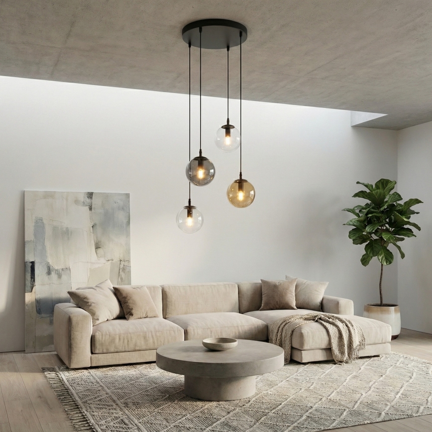 Kattokruunu johdossa COSMO 4xE14/10W/230V halkaisija 40 cm musta/harmaa/beige/läpinäkyvä