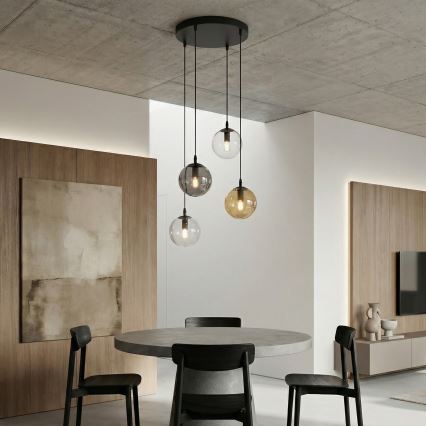 Kattokruunu johdossa COSMO 4xE14/10W/230V halkaisija 40 cm musta/harmaa/beige/läpinäkyvä