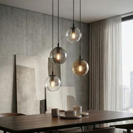 Kattokruunu johdossa COSMO 4xE14/10W/230V halkaisija 40 cm musta/harmaa/beige/läpinäkyvä