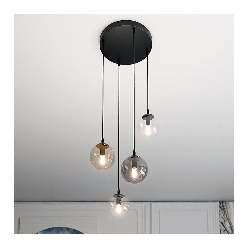 Kattokruunu johdossa COSMO 4xE14/10W/230V halkaisija 40 cm musta/harmaa/beige/läpinäkyvä