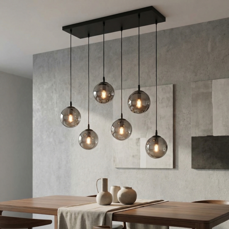 Kattokruunu johdossa COSMO 6xE14/10W/230V musta/harmaa