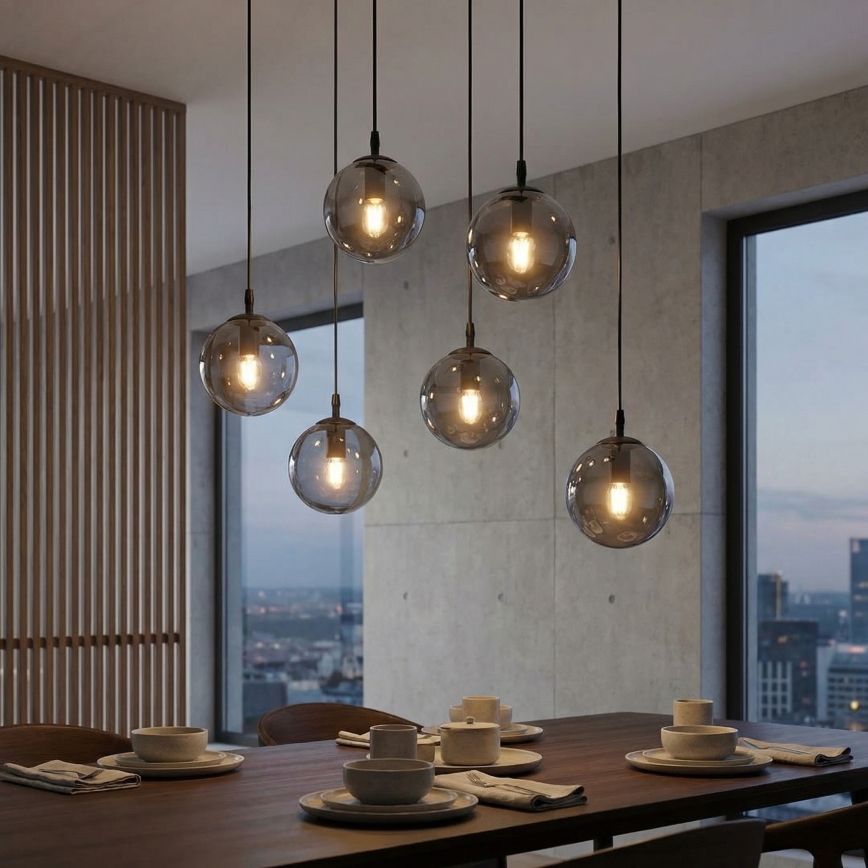 Kattokruunu johdossa COSMO 6xE14/10W/230V musta/harmaa