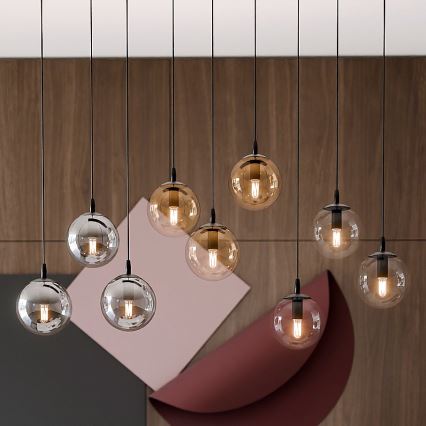 Kattokruunu johdossa COSMO 9xE14/10W/230V musta/harmaa/beige/läpinäkyvä