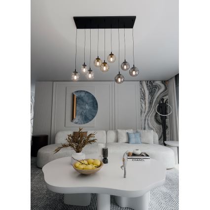 Kattokruunu johdossa COSMO 9xE14/10W/230V musta/harmaa/beige/läpinäkyvä