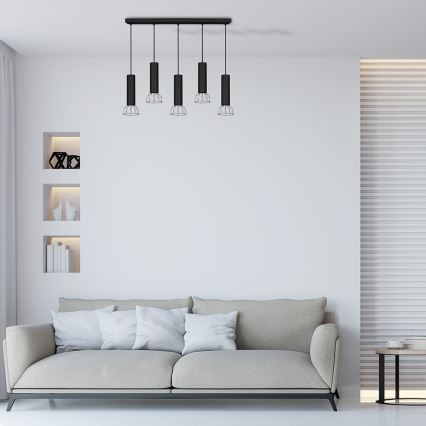 Kattokruunu johdossa DANTE 5xGU10/25W/230V musta/kiiltävä kromi