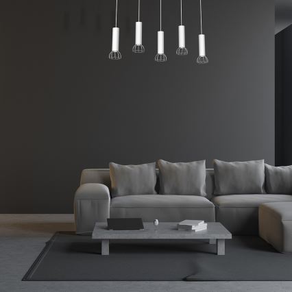 Kattokruunu johdossa DANTE 5xGU10/25W/230V valkoinen/kiiltävä kromi