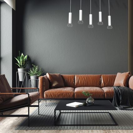 Kattokruunu johdossa DANTE 5xGU10/25W/230V valkoinen/kiiltävä kromi