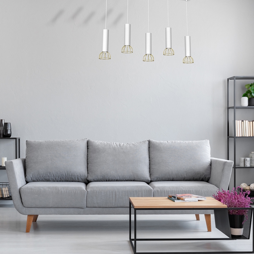 Kattokruunu johdossa DANTE 5xGU10/25W/230V valkoinen/kulta