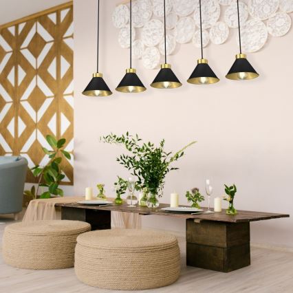 Kattokruunu johdossa DEMET 5xE27/60W/230V musta/kultainen