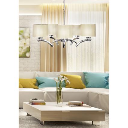 Kattokruunu johdossa DRAGA 5xE27/60W/230V beige/kiiltävä kromi