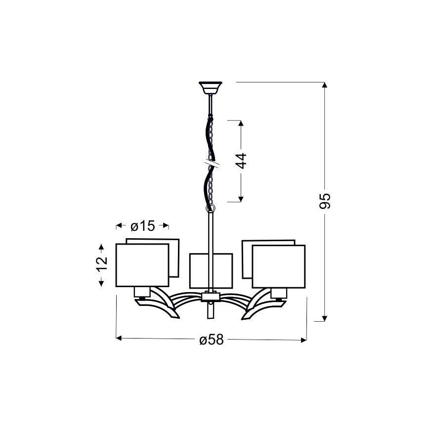 Kattokruunu johdossa DRAGA 5xE27/60W/230V beige/kiiltävä kromi
