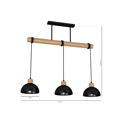Kattokruunu johdossa ERIK 3xE27/60W/230V beige/musta