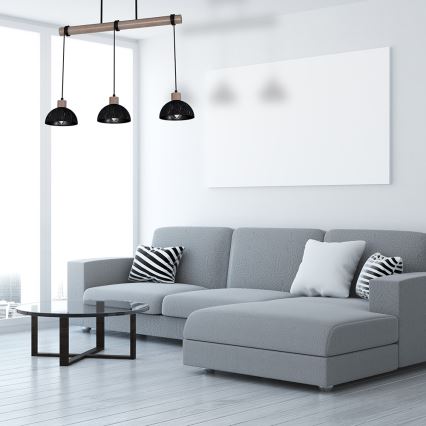 Kattokruunu johdossa ERIK 3xE27/60W/230V ruskea/musta