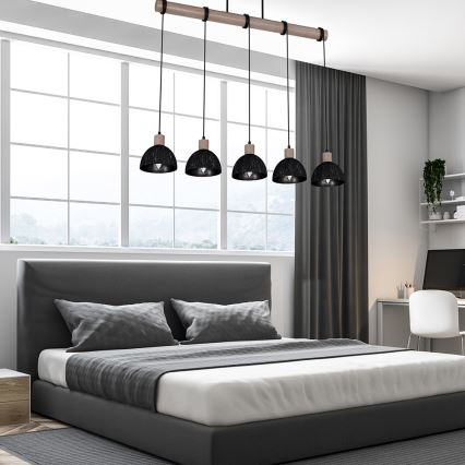 Kattokruunu johdossa ERIK 5xE27/60W/230V ruskea/musta