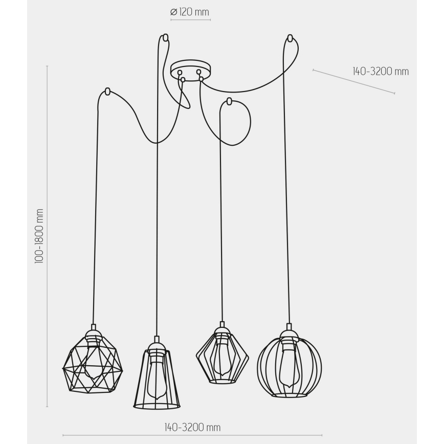 Kattokruunu johdossa GALAXY 4xE27/60W/230V hämähäkki