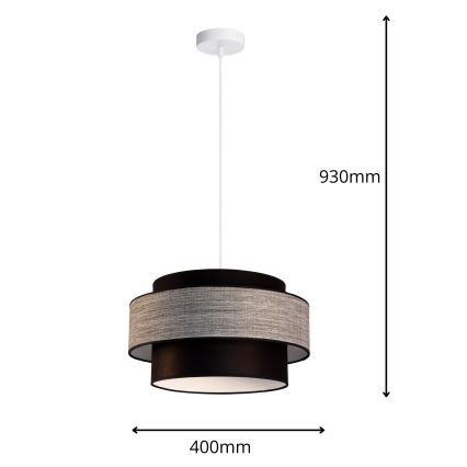 Kattokruunu johdossa GRACE 1xE27/60W/230V halkaisija 40 cm musta/harmaa