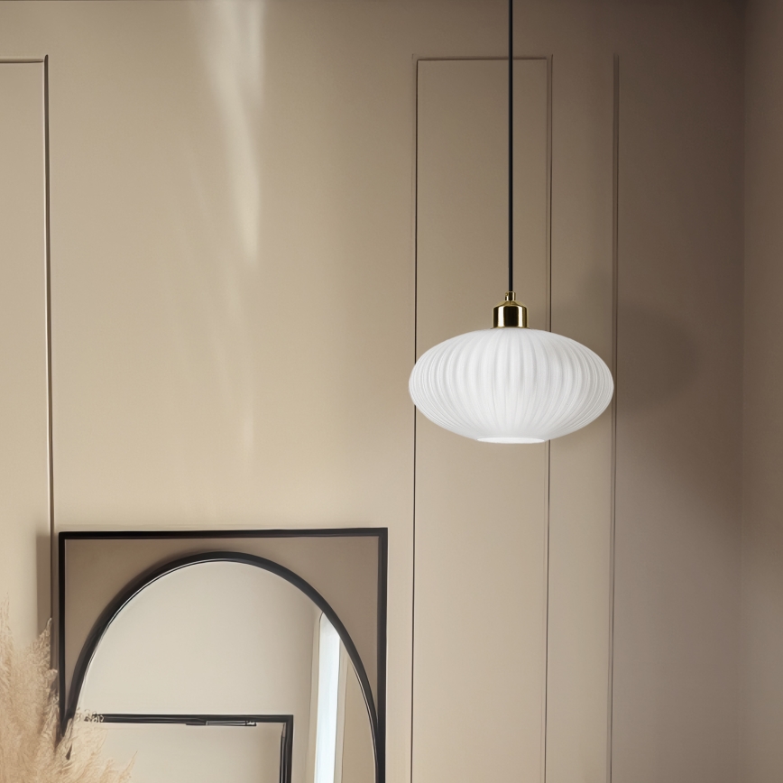 Kattokruunu johdossa HARMA 1xE27/15W/230V halkaisija 25 cm valkoinen/kulta