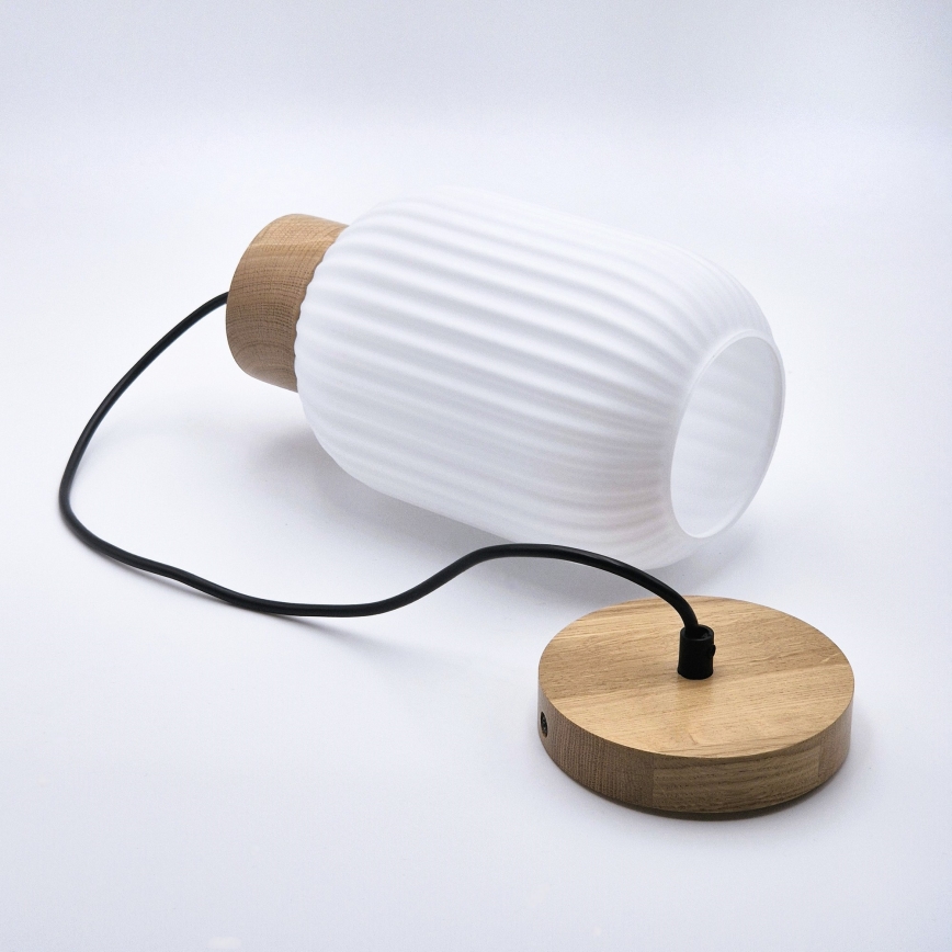 Kattokruunu johdossa HARMONY 1xE27/15W/230V halkaisija 14 cm valkoinen/tammi