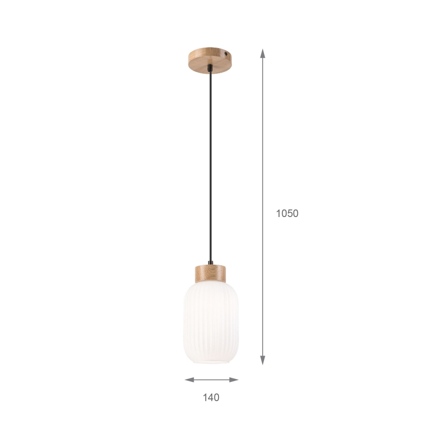 Kattokruunu johdossa HARMONY 1xE27/15W/230V halkaisija 14 cm valkoinen/tammi