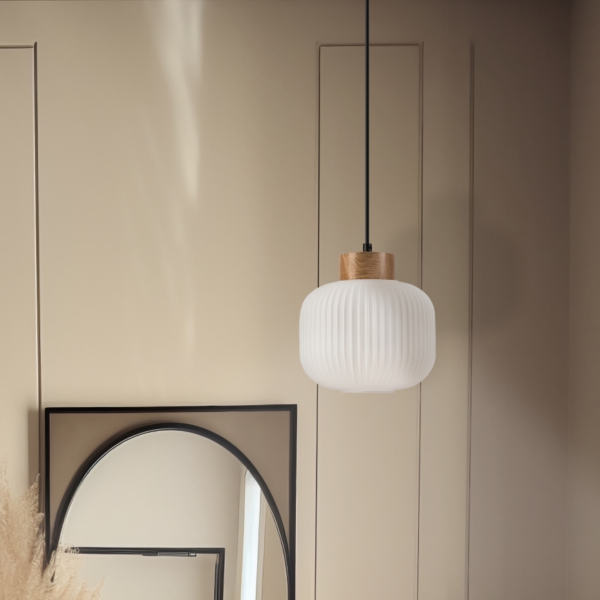 Kattokruunu johdossa HARMONY 1xE27/15W/230V halkaisija 20 cm valkoinen/tammi