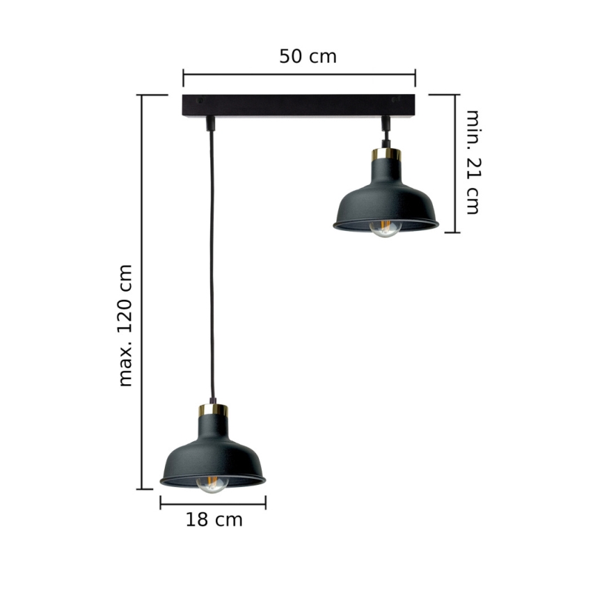Kattokruunu johdossa HEBE 2xE27/60W/230V musta