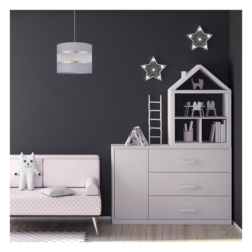 Kattokruunu johdossa HELEN 1xE27/15W/230V halkaisija 20 cm harmaa/hopea