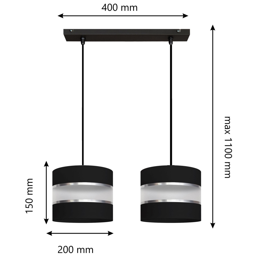 Kattokruunu johdossa HELEN 2xE27/15W/230V musta