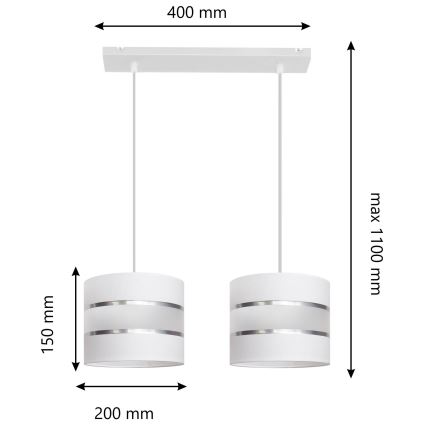Kattokruunu johdossa HELEN 2xE27/15W/230V valkoinen