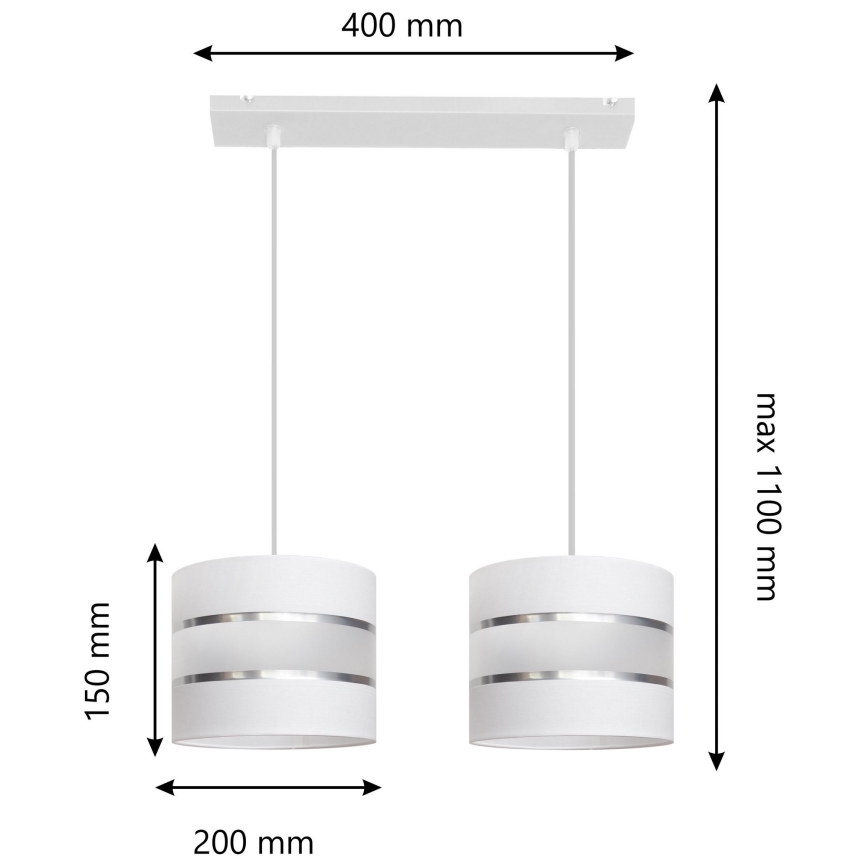 Kattokruunu johdossa HELEN 2xE27/15W/230V valkoinen