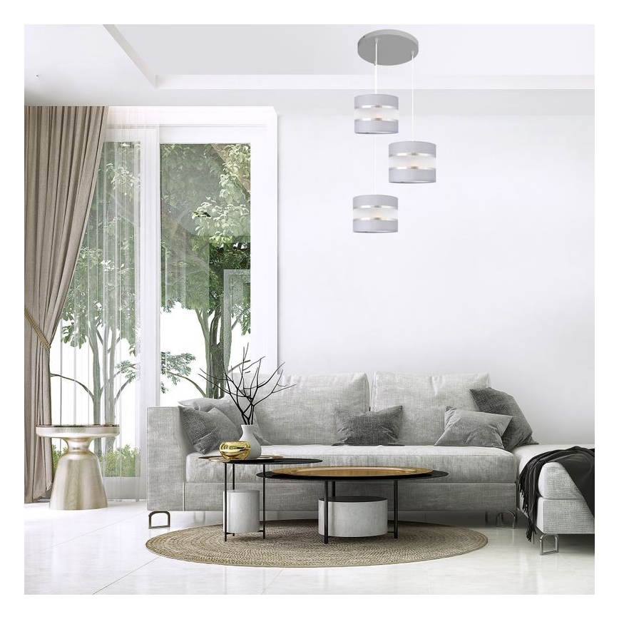 Kattokruunu johdossa HELEN 3xE27/15W/230V harmaa/hopea