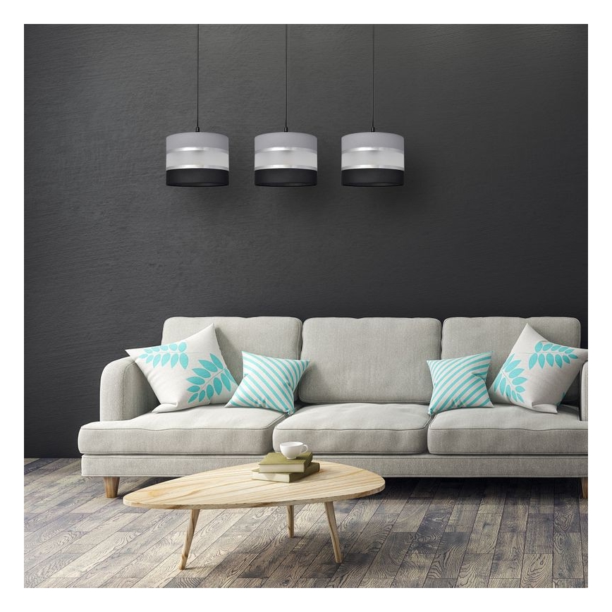 Kattokruunu johdossa HELEN 3xE27/15W/230V musta/harmaa/hopea