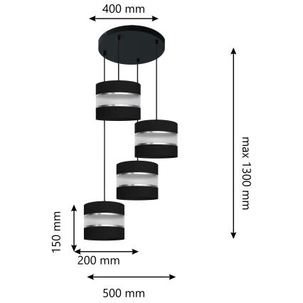 Kattokruunu johdossa HELEN 4xE27/15W/230V musta