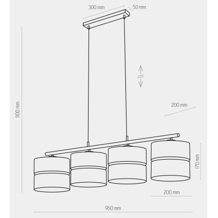 Kattokruunu johdossa HILTON 4xE27/15W/230V messinki/musta