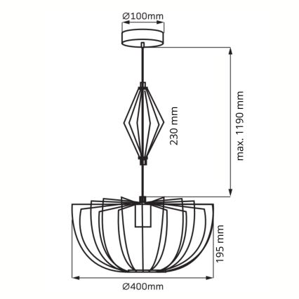 Kattokruunu johdossa JASMINA 1xE27/20W/230V halkaisija 40 cm musta