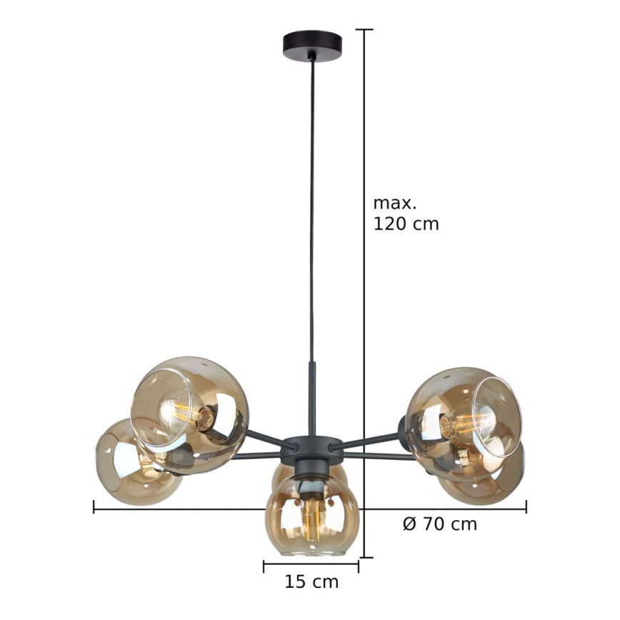 Kattokruunu johdossa KALIOPE 6xE27/60W/230V musta/savuinen beige