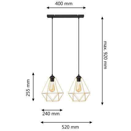 Kattokruunu johdossa KARO 2xE27/15W/230V kulta/musta